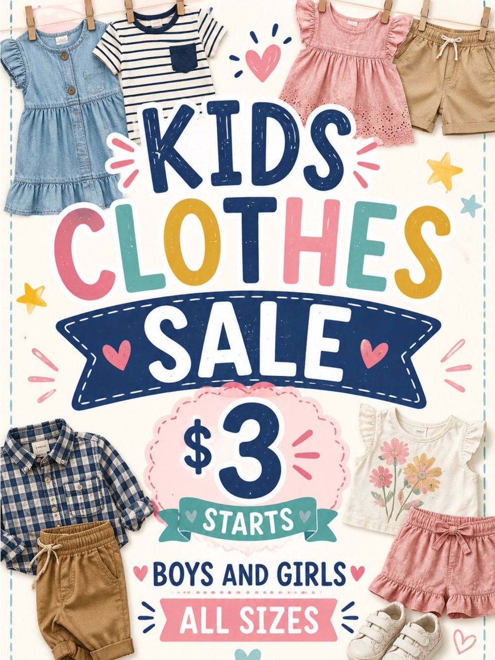 Kids Clothes Sale – Assorted Pink, Blue, Tan, White & Navy Styles